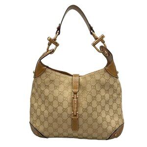 Auth GUCCI New Jackie/GG 120888 Beige Light Brown Jacquard Leather -